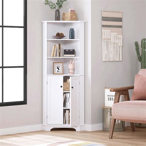 Spirich Bathroom Tall Corner Cabinet Floor Storage Cabinet With Doors