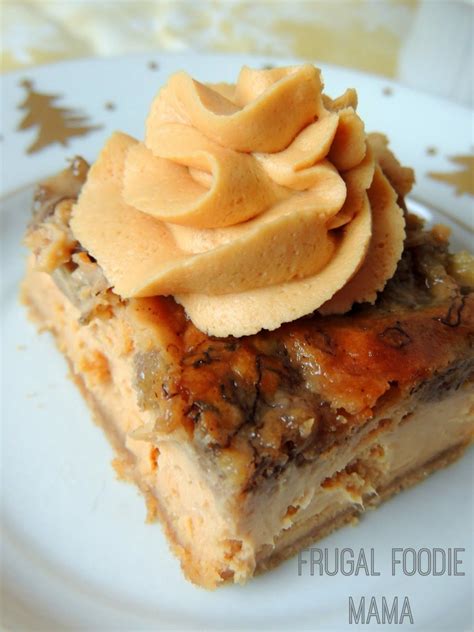 bananas foster cheesecake bars with caramel rum frosting