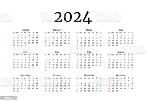 Calendar For 2024 Isolated On A White Background Stock Illustration