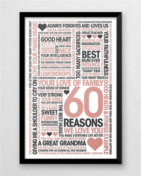 60 Reasons We Love You Custom 60th Birthday T Giclée Etsy Canada