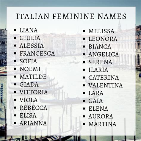 Italian Feminine Names Writer S Resources Names Girlnames Babynames