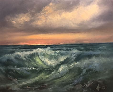 Impressionist Seascape Oil Painting Sunset Ocean Waves Etsy In 2020