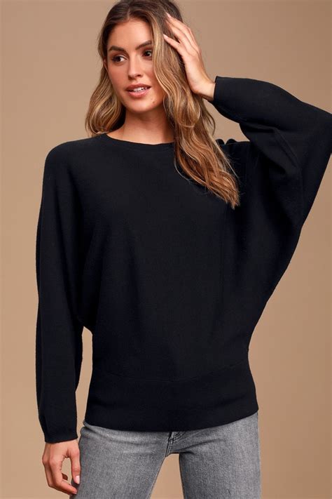 Black Sweater Dolman Sleeve Sweater Cozy Knit Sweater Top Lulus