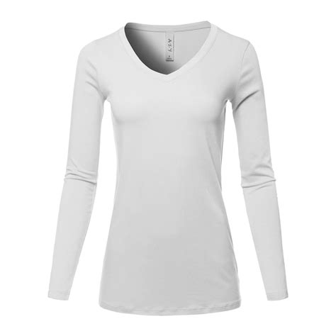 A2y A2y Womens Basic Solid Soft Cotton Long Sleeve V Neck Top T Shirt White 1xl