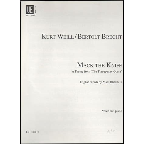 Songs Kurt Weill Mack The Knife For Voice