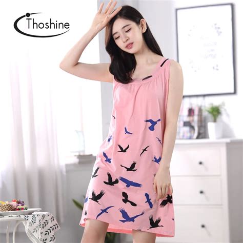 Thoshine 2017 Summer 100 Cotton Women Nightgowns Female Sleeping Dress Lady Sleepshirts Girl