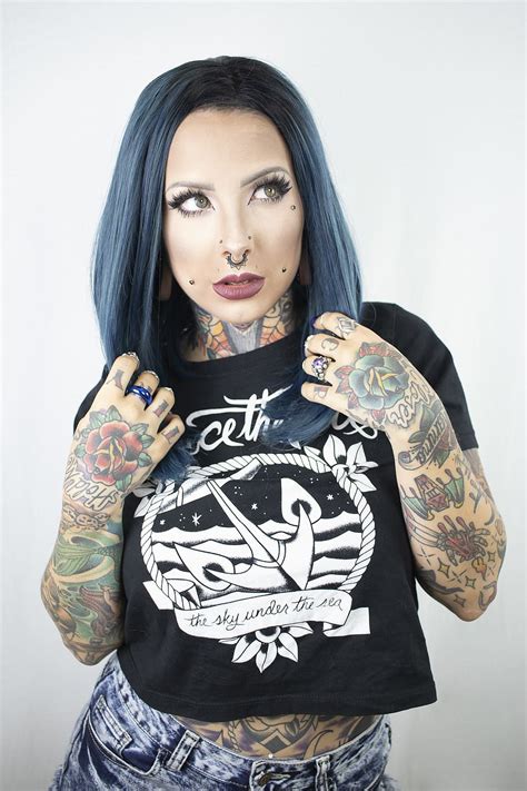 Hd Wallpaper Photo Of Woman With Tattoos Beautiful Black Shirt Blue