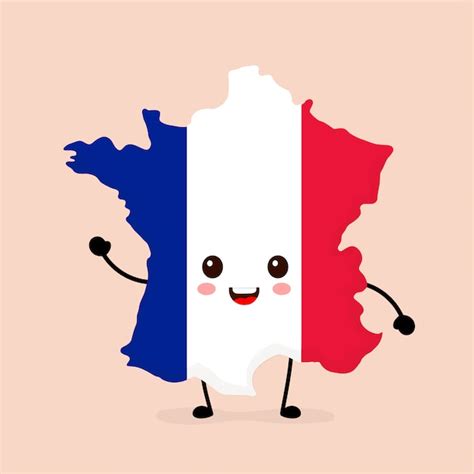 Lindo Divertido Sonriente Feliz Francia Mapa Y Bandera De Carácter