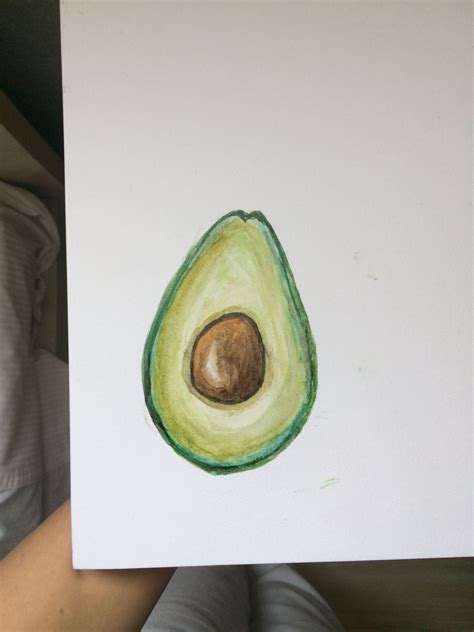 My First Try With Watercolors Its An Avocado Watercolor Colors Cute