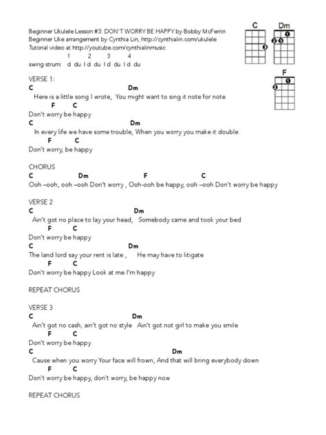 Dont Worry Be Happy Beginner Ukulele Chord Chartpdf Song