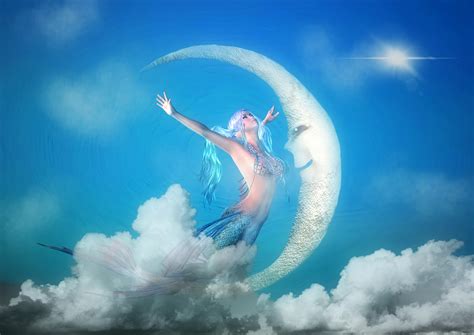 Blue Mermaid Jumping At The Moon 3d Model Image Free Stock Photo