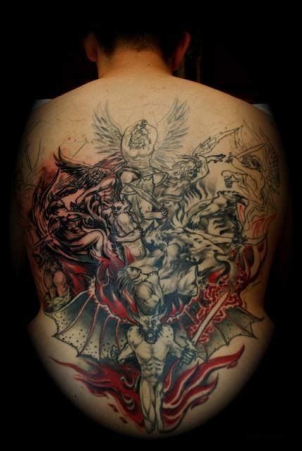 Battle Of Angels And Demons Tattoo On Whole Back Tattooimagesbiz