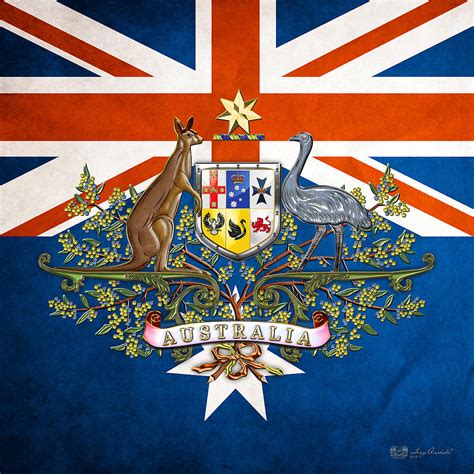 australian coat of arms and flag digital art by serge averbukh fine art america