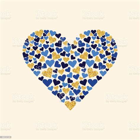 Vector Gold Glitter Heart Love Concept Card Background For Valentines