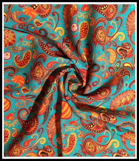 Psychedelic Paisley Fabric Teal Blue 70s Retro Groovy Etsy