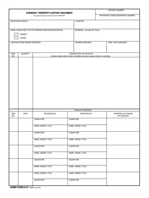 Evidence Custody Document Fill Online Printable