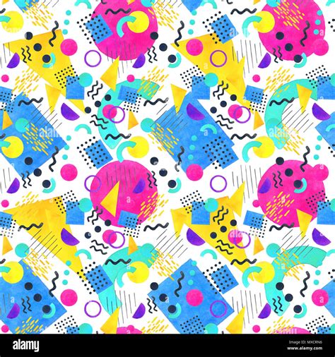 Memphis Seamless Pattern Of Geometric Shapes For Tissue And Postcards