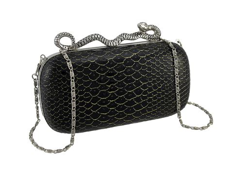 Snakeskin Textured Clutch Evening Bag With Snake Clasp