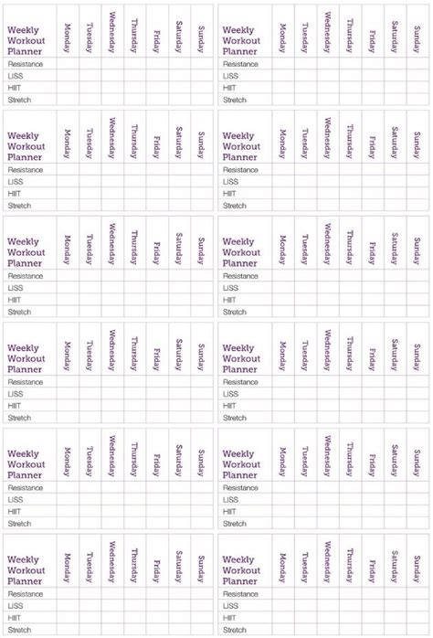 Weekly Workout Planner Kayla Itsines Weekly Workout