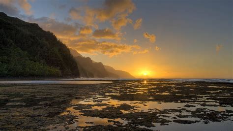 Kee Beach Sunset Na Pali Coast Kauai Hawaii Wallpaper