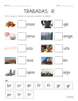 5 Spanish "Pick the Blend/Sound/Missing Syllable" Cut and Paste Worksheets