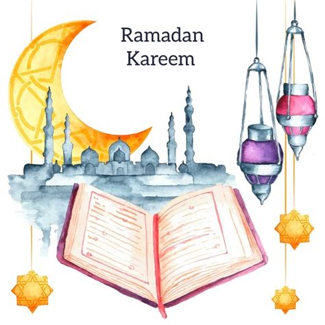 Ramadan Kareem Watercolor Background Free Vector