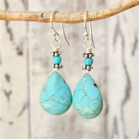 Turquoise Earrings Dangle Sterling Silver Wire Wrapped Etsy