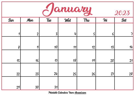 Printable January 2023 Calendar Template Print Now