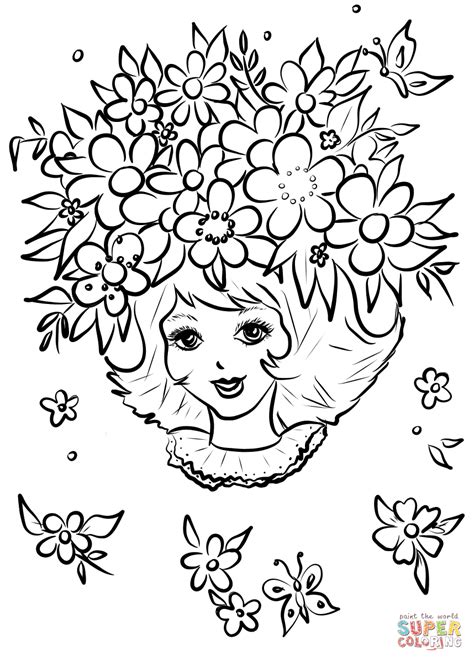 Girl With Flower Crown Coloring Page Free Printable