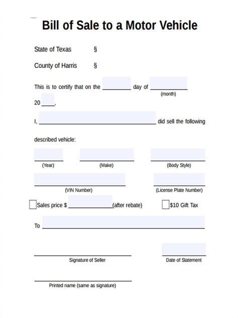 Free Printable Vehicle Bill Of Sale Template Form Generic Printable