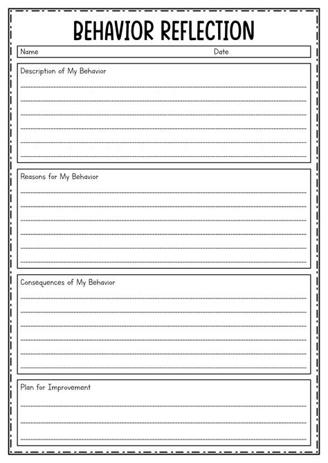 Behavior Reflection Sheet Behavior Sheet Behavior Contract Student