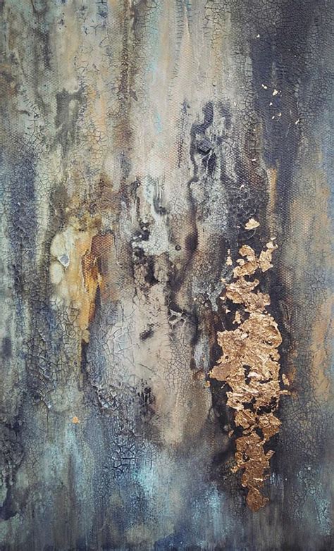 Original Rustic Texture Abstract Art Gold Leaf And