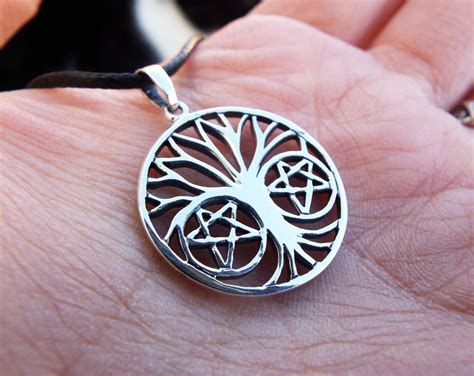 Tree of Life Pendant Silver Handmade Necklace Pentagram Star Witch Wicca Protection Celtic ...