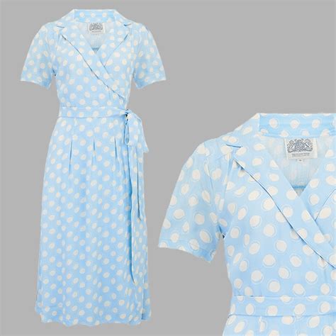 Peggy Wrap Dress In Sky Blue Moonshine Print By The Seamstress Of