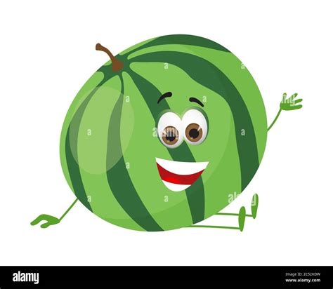 Funny Watermelon With Eyes Cartoon Funny Fruits Characters Flat Vector