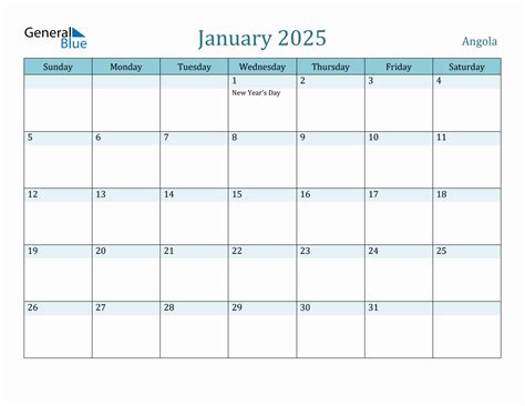 Angola Holiday Calendar For January 2025