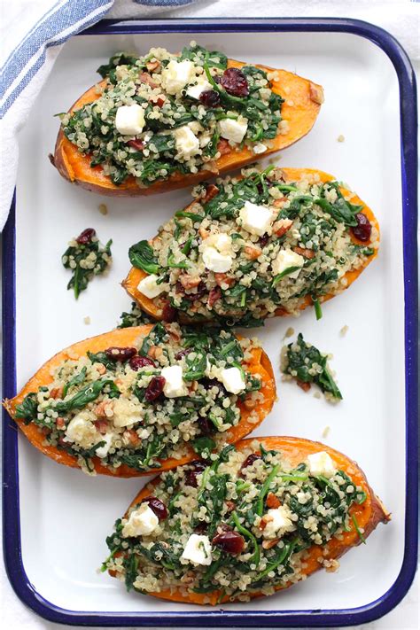 Sweet potatoes, freshly ground pepper, extra virgin olive oil and 9 more. Roasted Sweet Potatoes Stuffed with Quinoa and Spinach ...