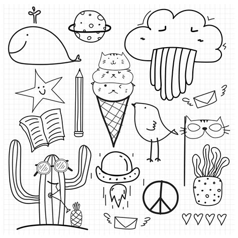 Hand Drawn Doodle Lovely Vector Set Doodle Funny Clipart Set Etsy