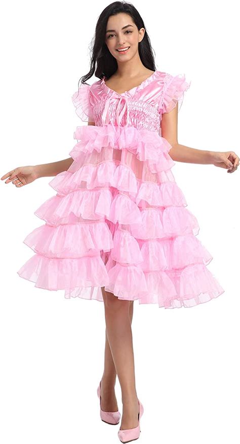 Joline Sissy Women Pink Organza Layered Dress Crossdressing At Amazon Womens Clothing Store