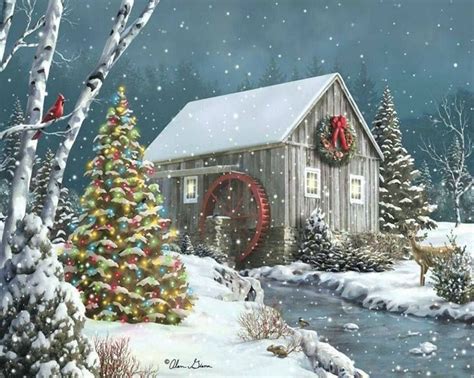 Beautiful And Peaceful Snow Christmas Cards Christmas Paintings