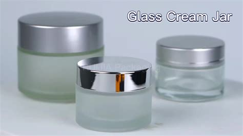 In Stock Face Cream Container 15ml 30ml 50ml 100ml Clear Frosted Glass Cosmetic Jar With Black