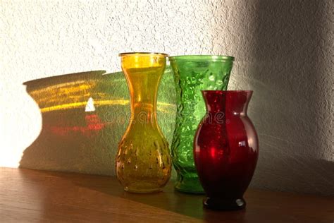 Still Life Of Three Glass Vases With Sunlight Stock Image Image Of
