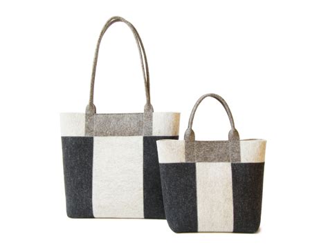 Three Tone Tote Bag Charcoal Grey Oatmeal Made In Italy