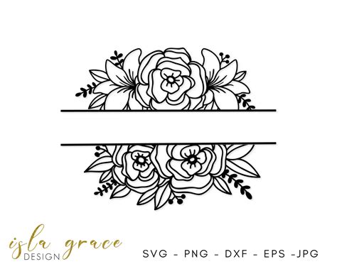 Split Floral Border Frame SVG, Lily svg, Flower Monogram SVG, Flower