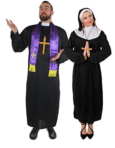 buy couples costumes priest and nun fancy dress mens black priest robe and purple f ladies nuns