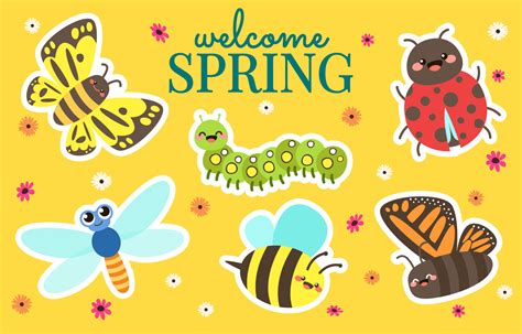 Happy And Cute Spring Insects 6521750 Vector Art At Vecteezy