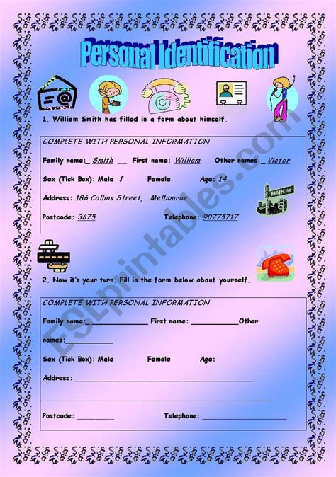 Personal Identification Elementary 4 Pages Editable Esl