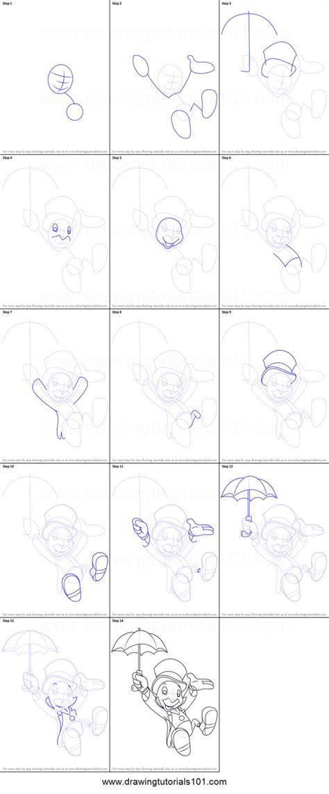 How To Draw Jiminy Cricket From Pinocchio Printable Drawing Sheet By