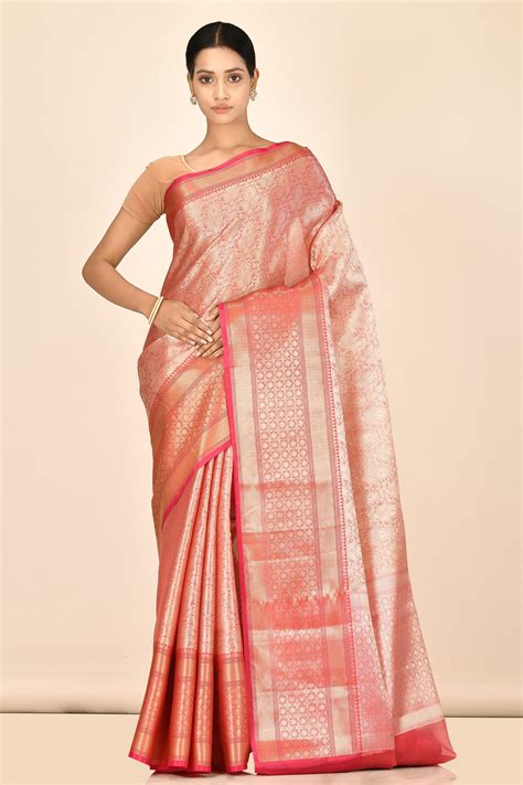 Buy Nazaakat By Samara Singh Peach Banarasi Tissue Silk Saree Online