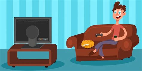 Premium Vector Man Watching Tv Sitting On The Sofa In Living Room